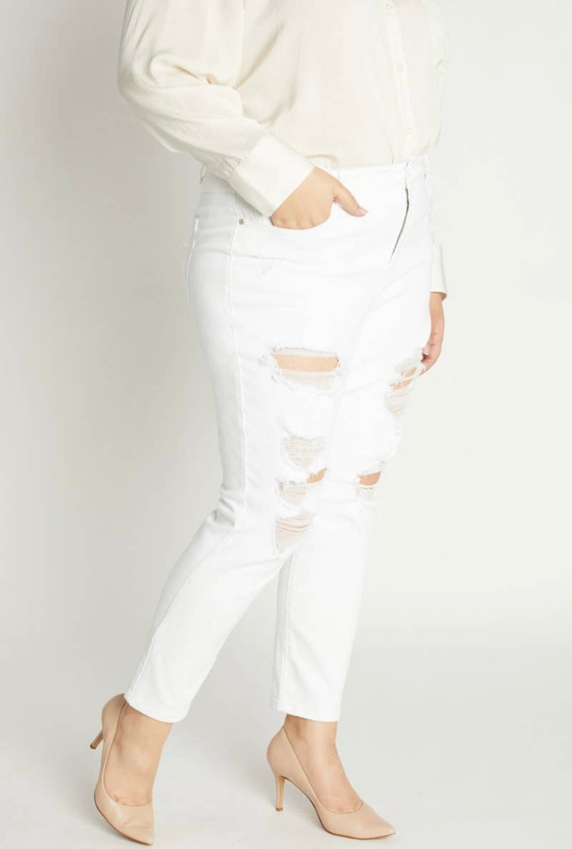 Ella High Rise Heavily Destructed Ankle Skinny