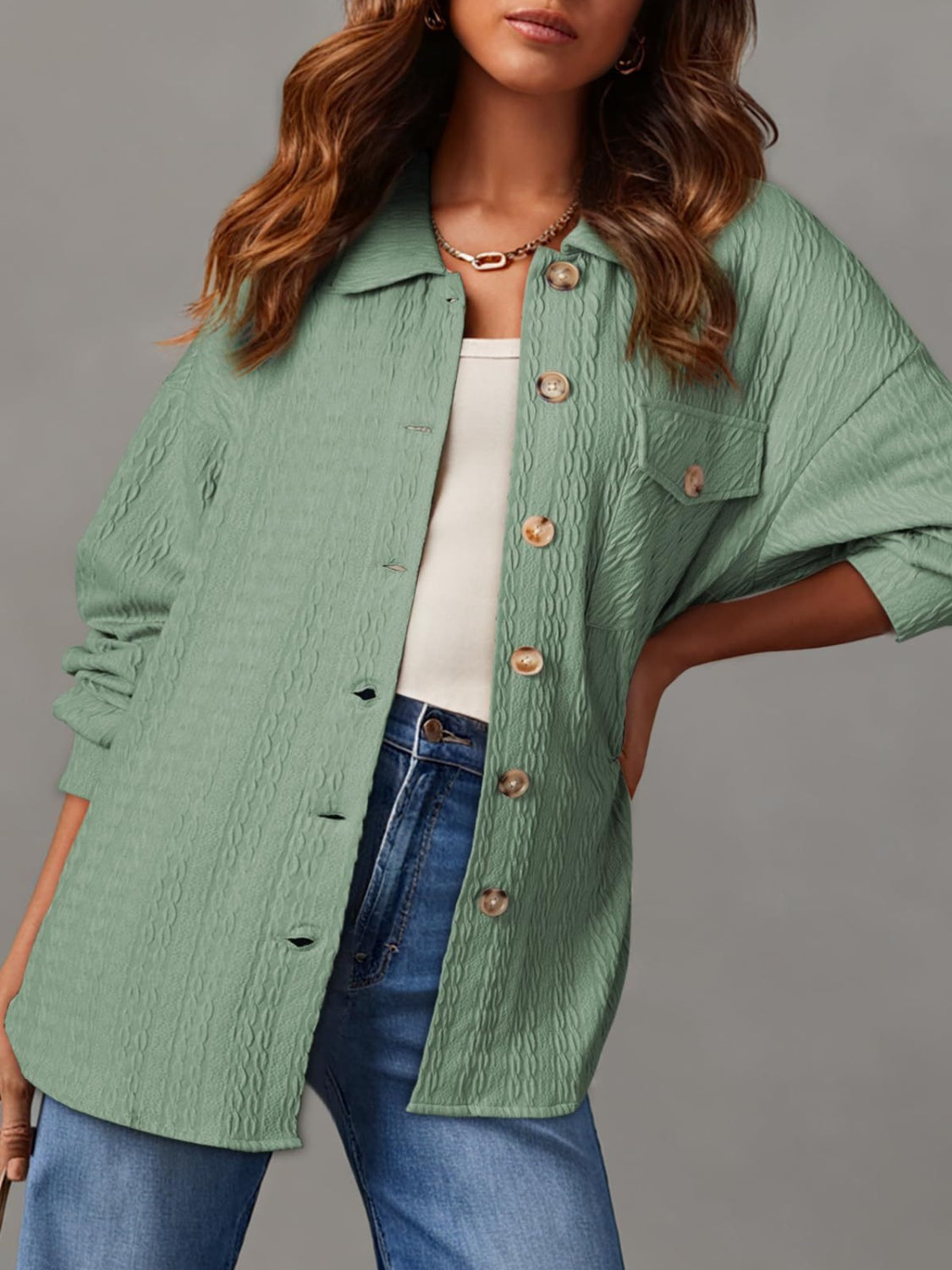 Georgia Textured Button Up Long Sleeve Shacket