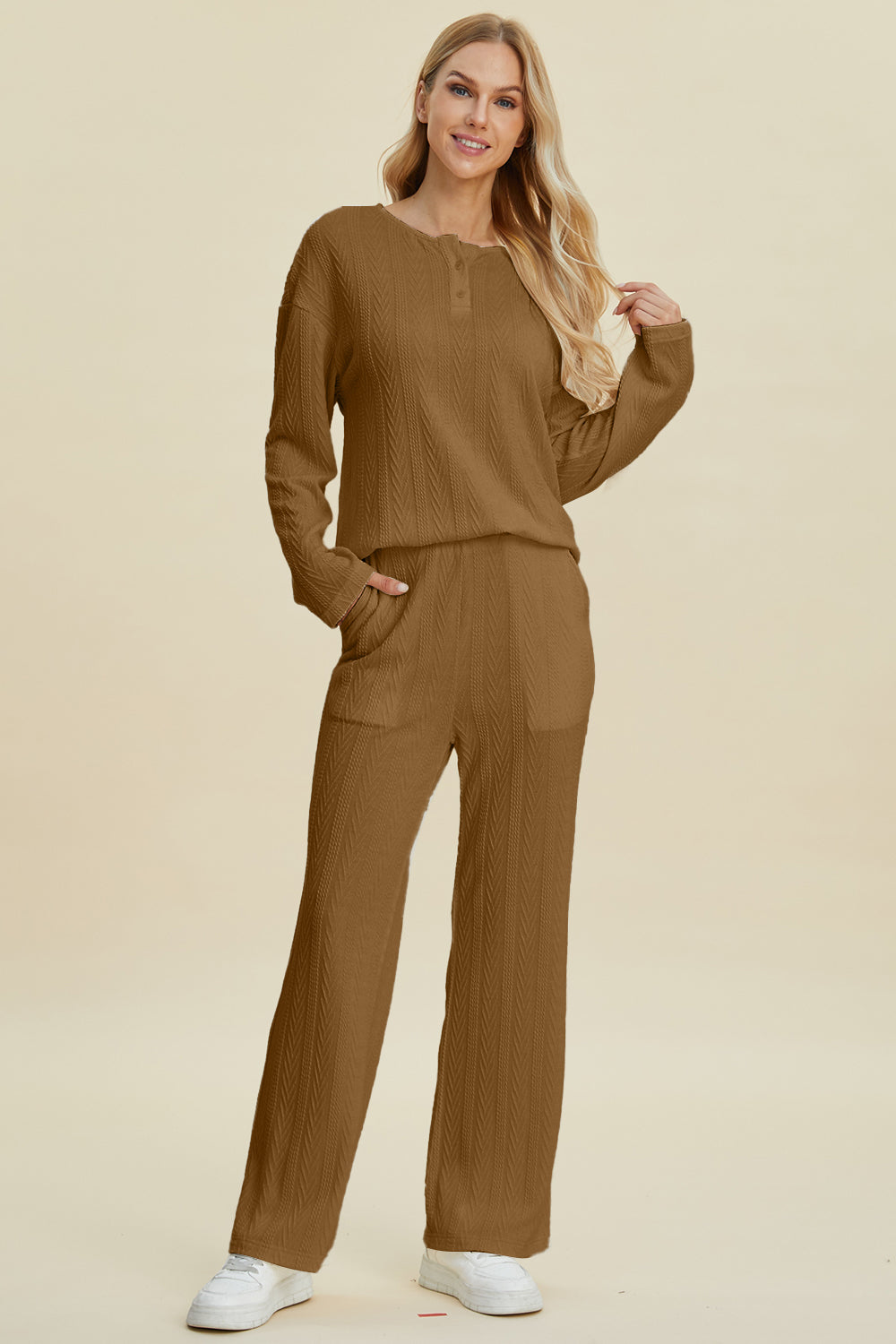 Double Take Cable-Knit Top and Pants Set