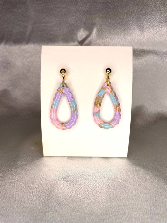 Pink Multi Scallop Dangle Clay Earrings