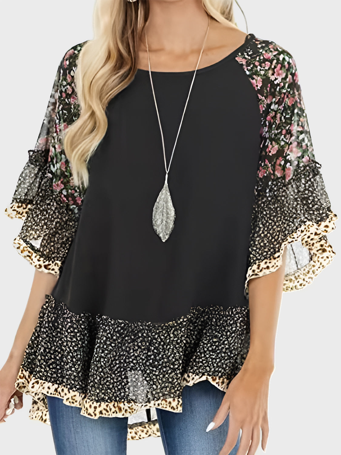 Frill Printed Sleeve Blouse