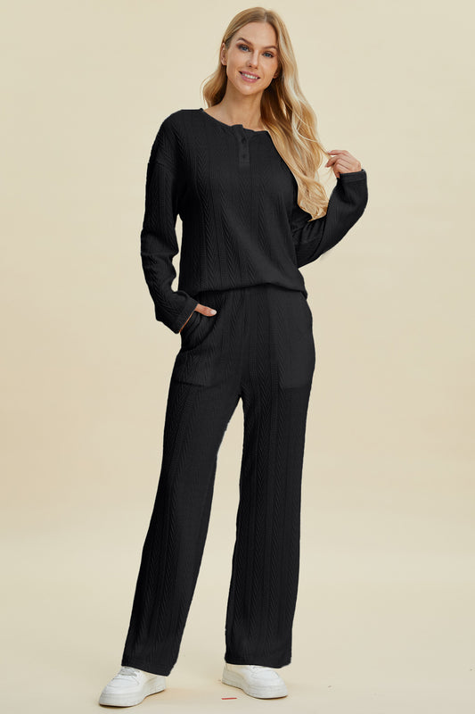 Double Take Cable-Knit Top and Pants Set