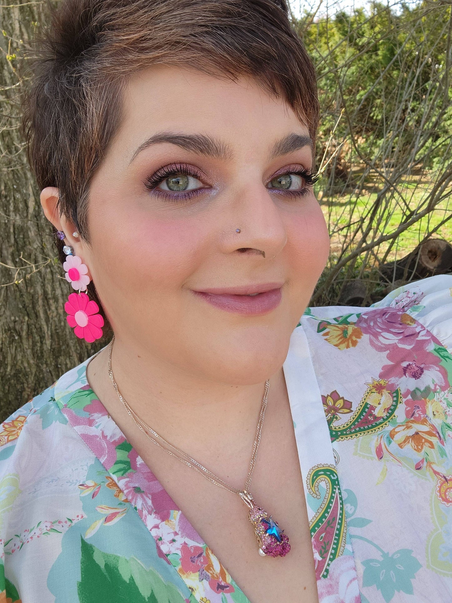 Pink Flower Earrings