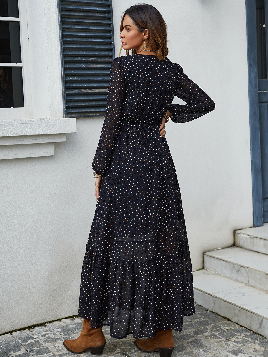 Lia Embroidered V-Neck Long Sleeve Dress