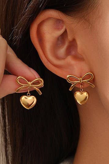 Bow Heart Drop Earrings