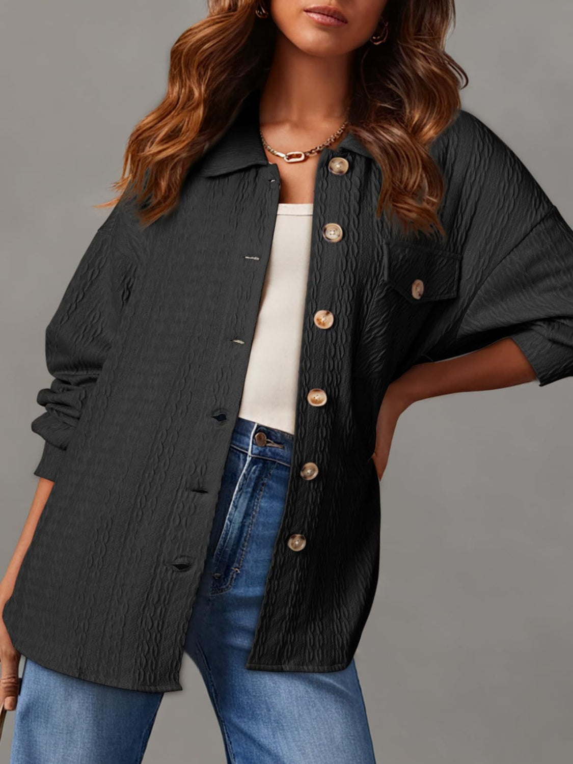 Georgia Textured Button Up Long Sleeve Shacket