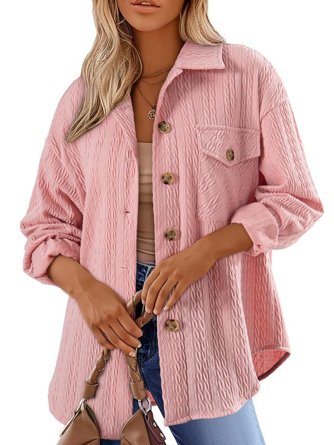 Georgia Textured Button Up Long Sleeve Shacket