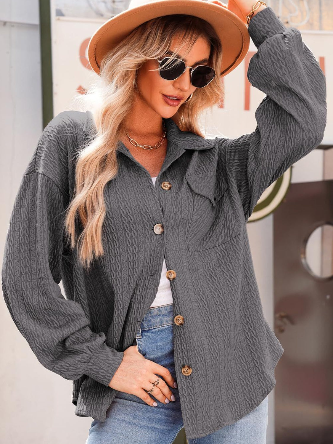 Georgia Textured Button Up Long Sleeve Shacket