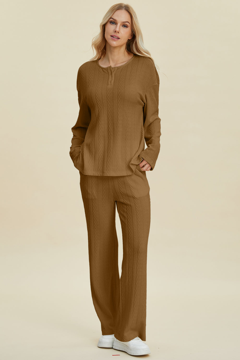 Double Take Cable-Knit Top and Pants Set