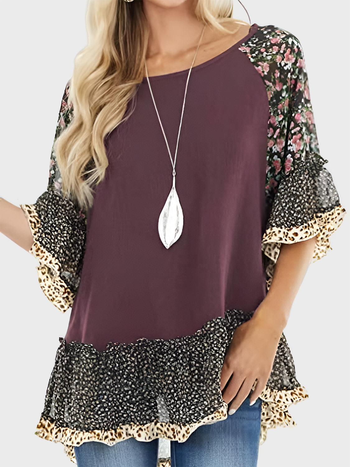 Frill Printed Sleeve Blouse