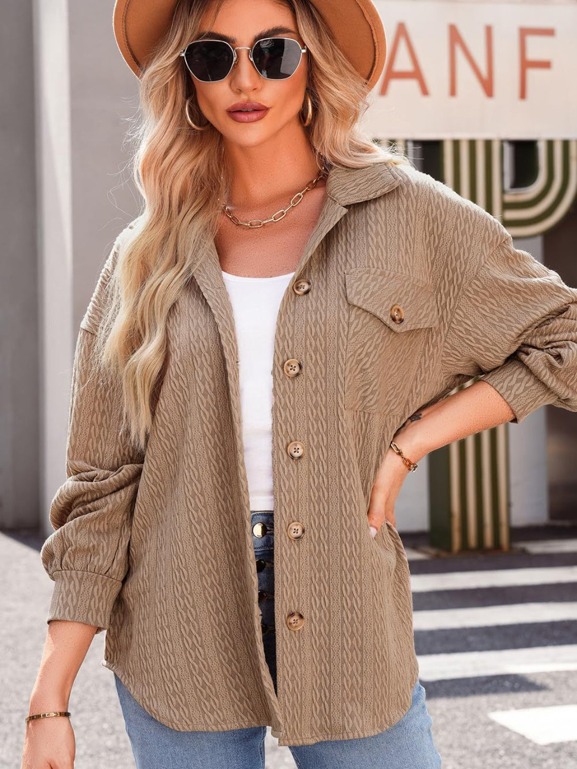 Georgia Textured Button Up Long Sleeve Shacket