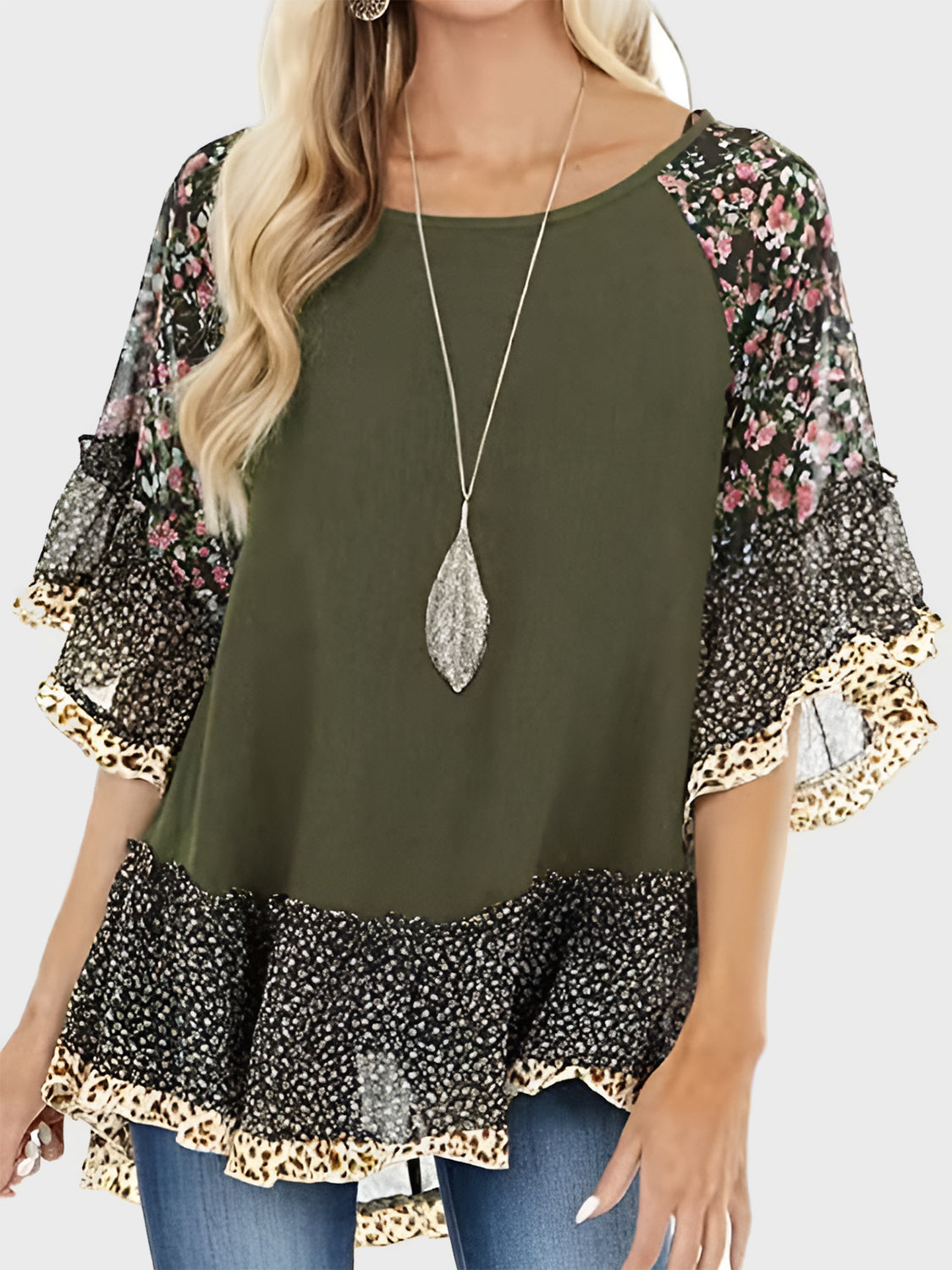 Frill Printed Sleeve Blouse