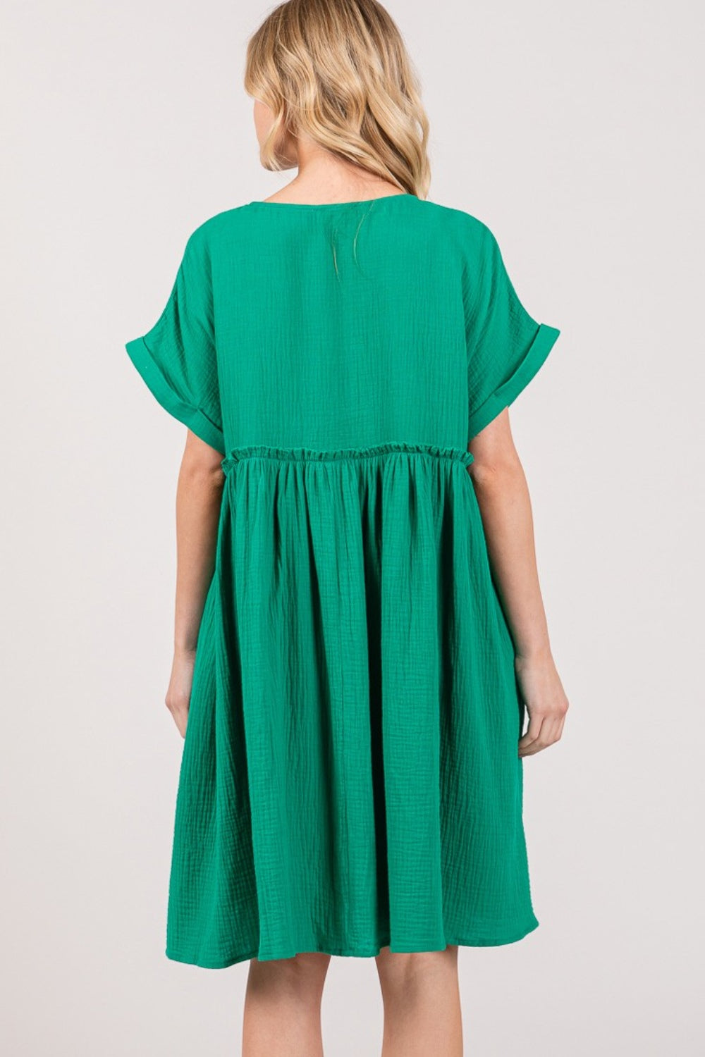 Sage Button Up Short Sleeve Dress