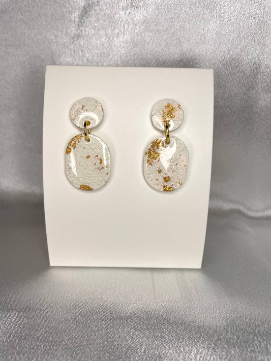 Pearl Gold Oval Clay Earrings