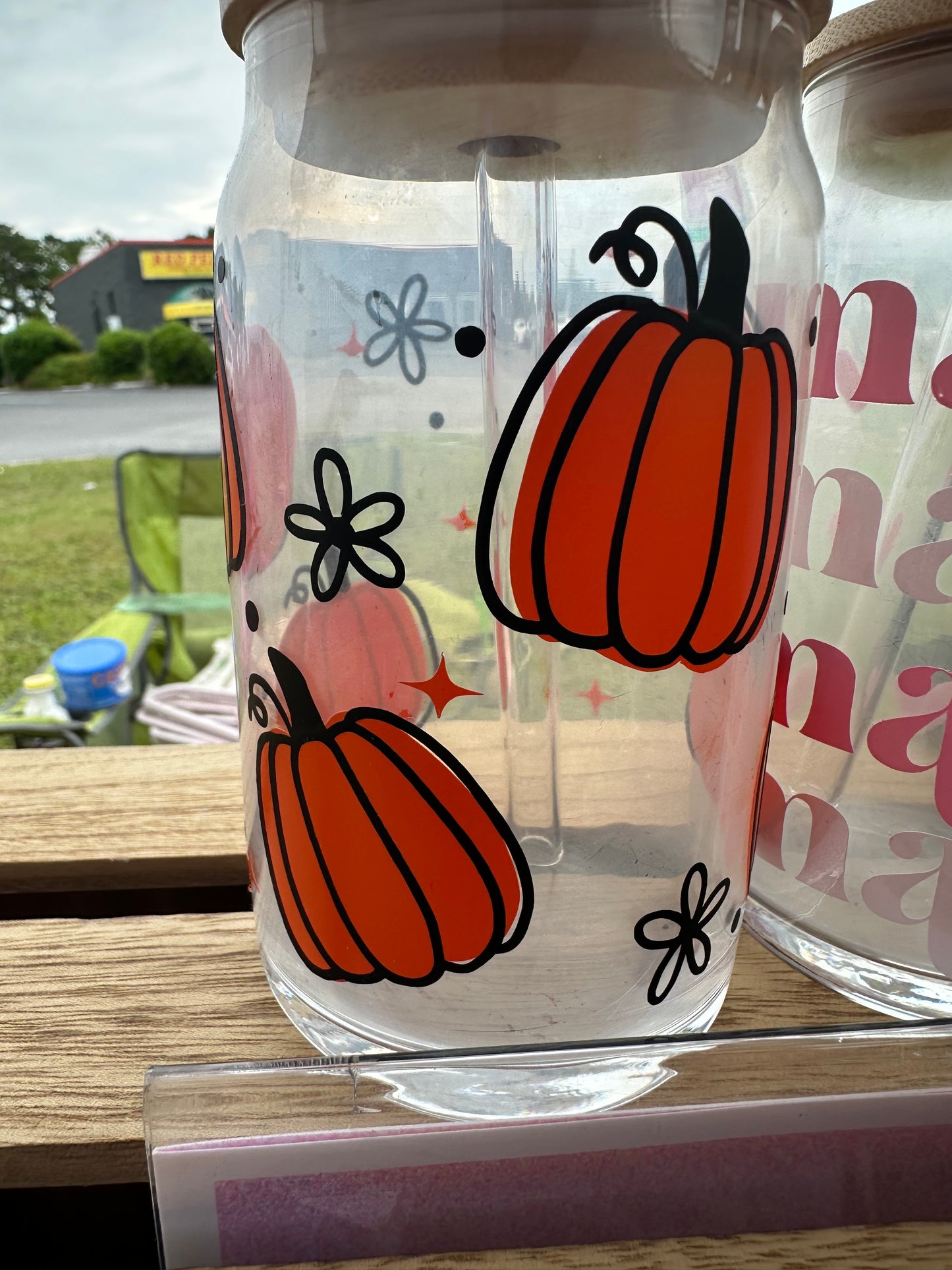 Glass Can Cup with lid & straw