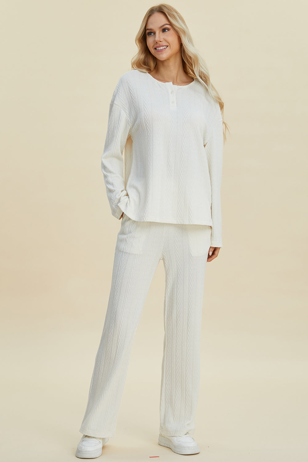 Double Take Cable-Knit Top and Pants Set