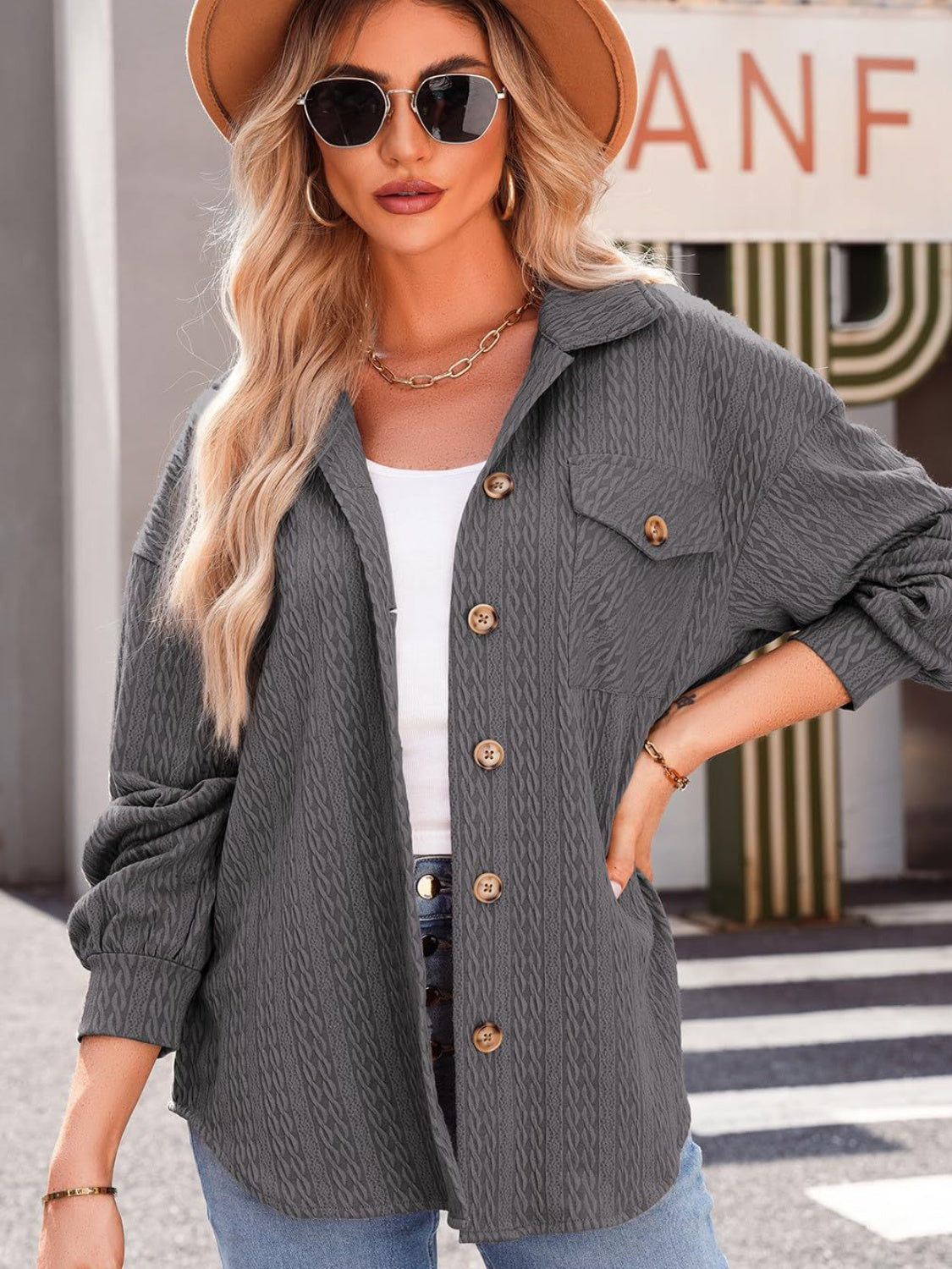 Georgia Textured Button Up Long Sleeve Shacket