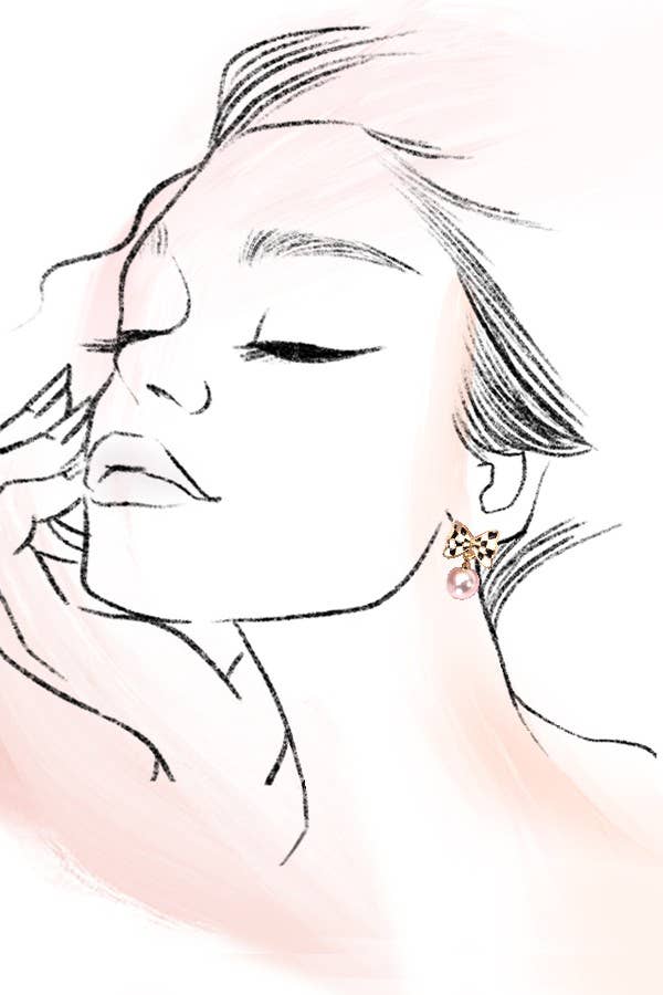 CHECKER BOW PEARL DROP EARRINGS