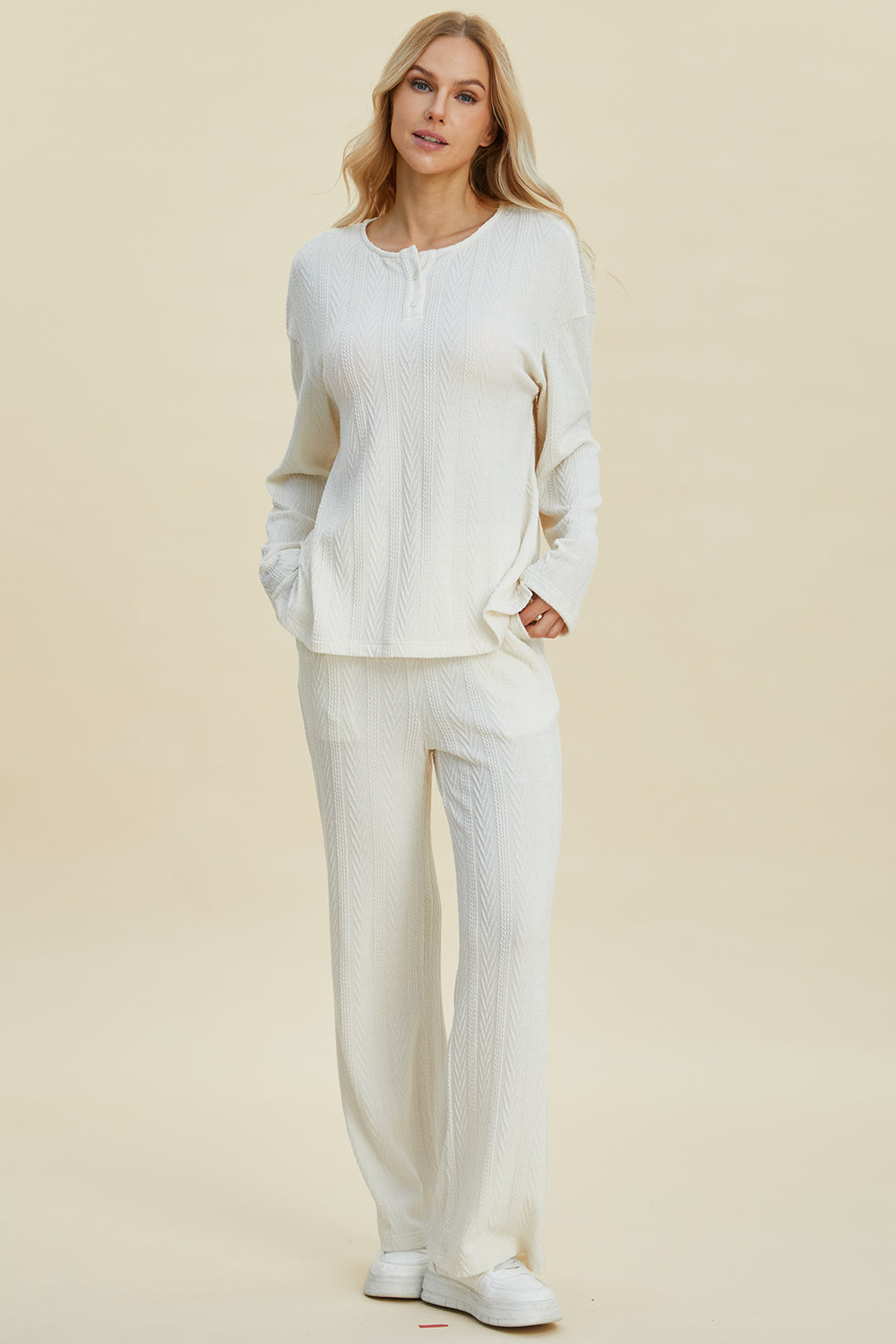 Double Take Cable-Knit Top and Pants Set