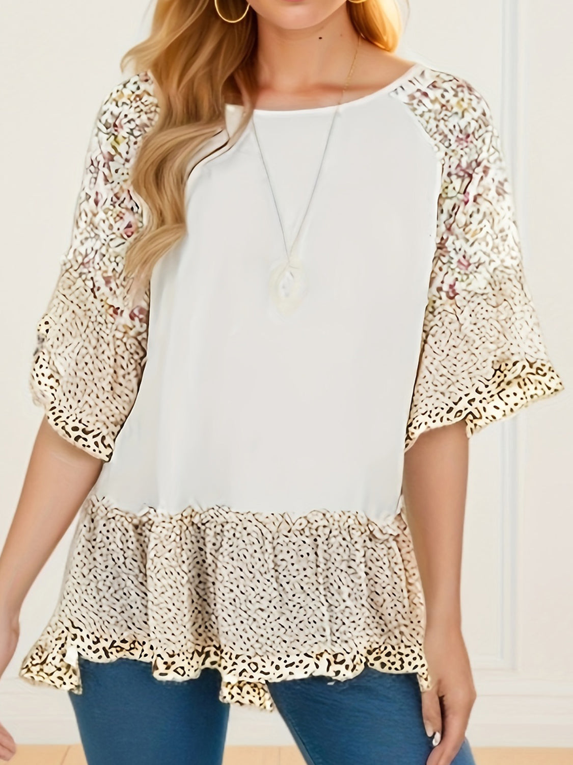 Frill Printed Sleeve Blouse