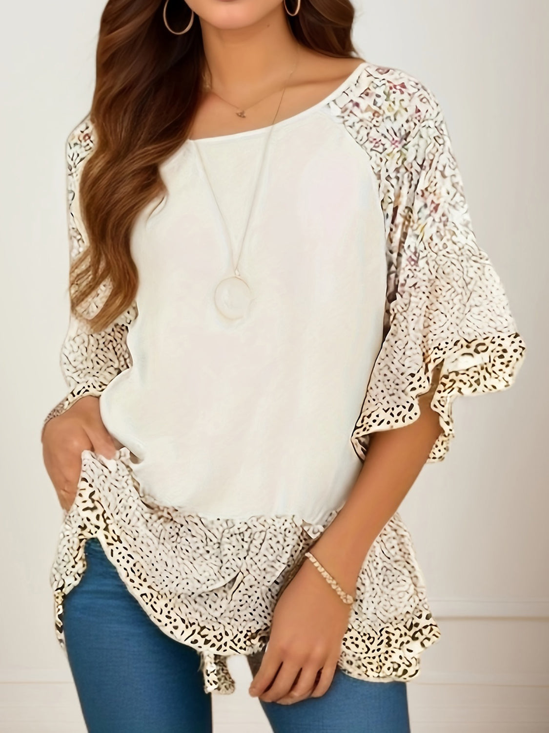 Frill Printed Sleeve Blouse