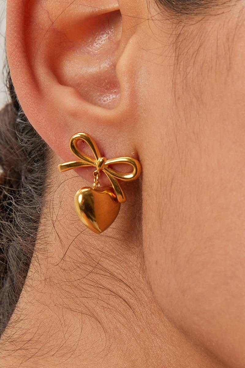 Bow Heart Drop Earrings