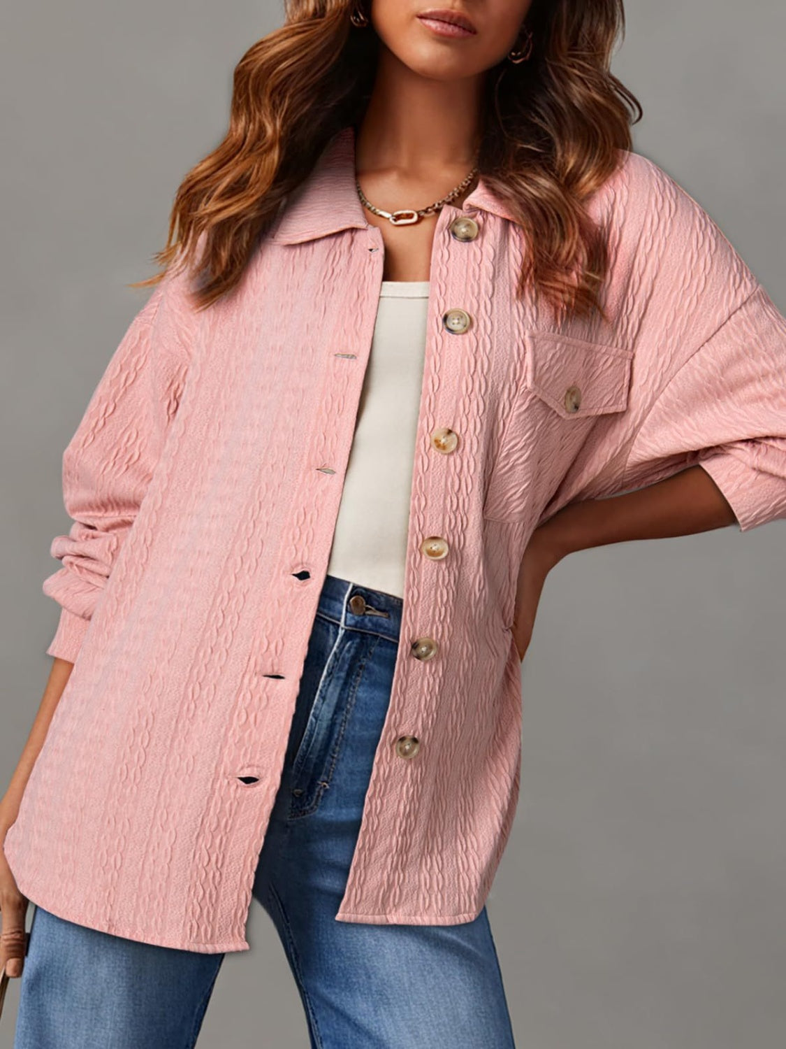 Georgia Textured Button Up Long Sleeve Shacket