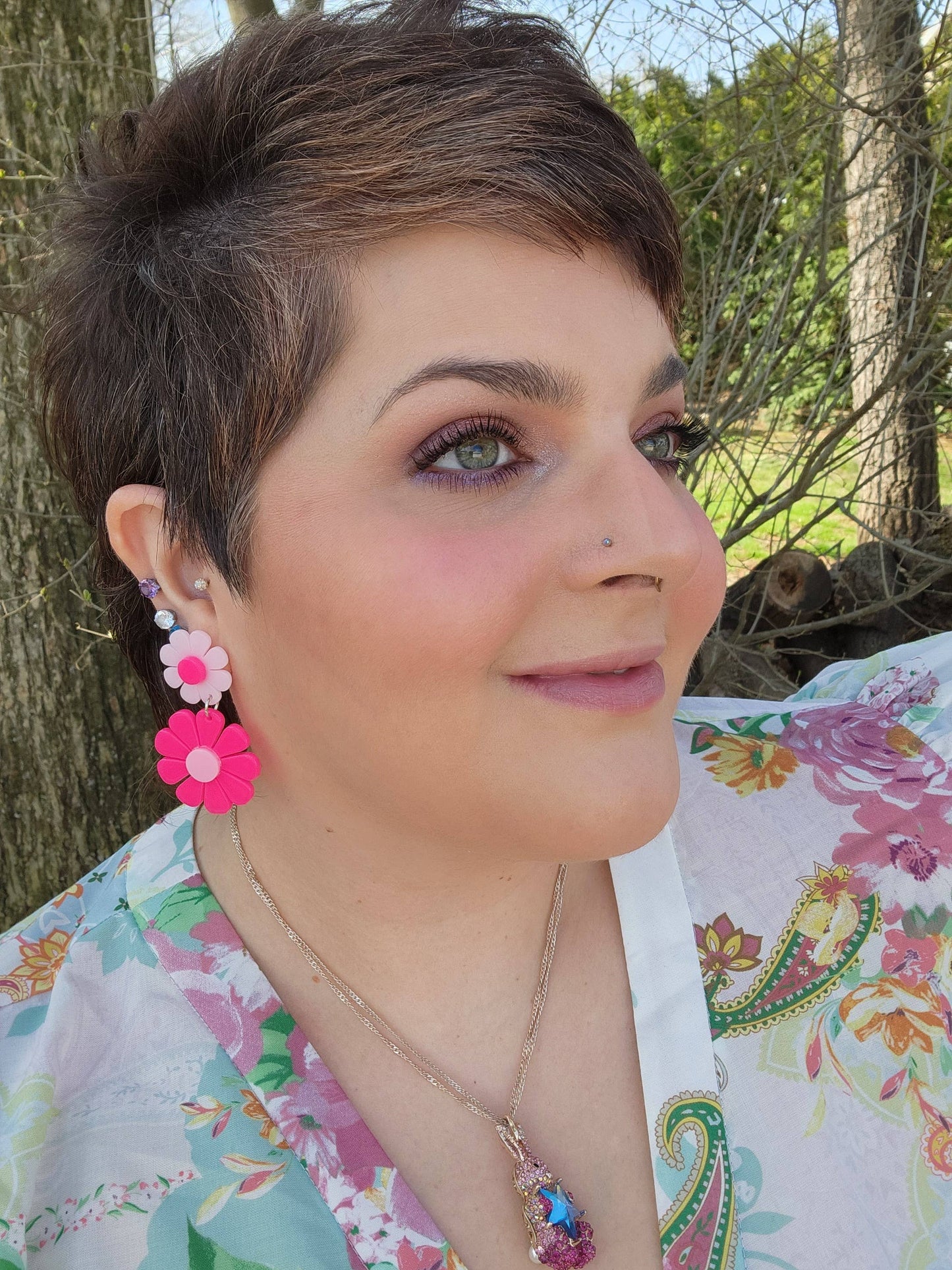 Pink Flower Earrings