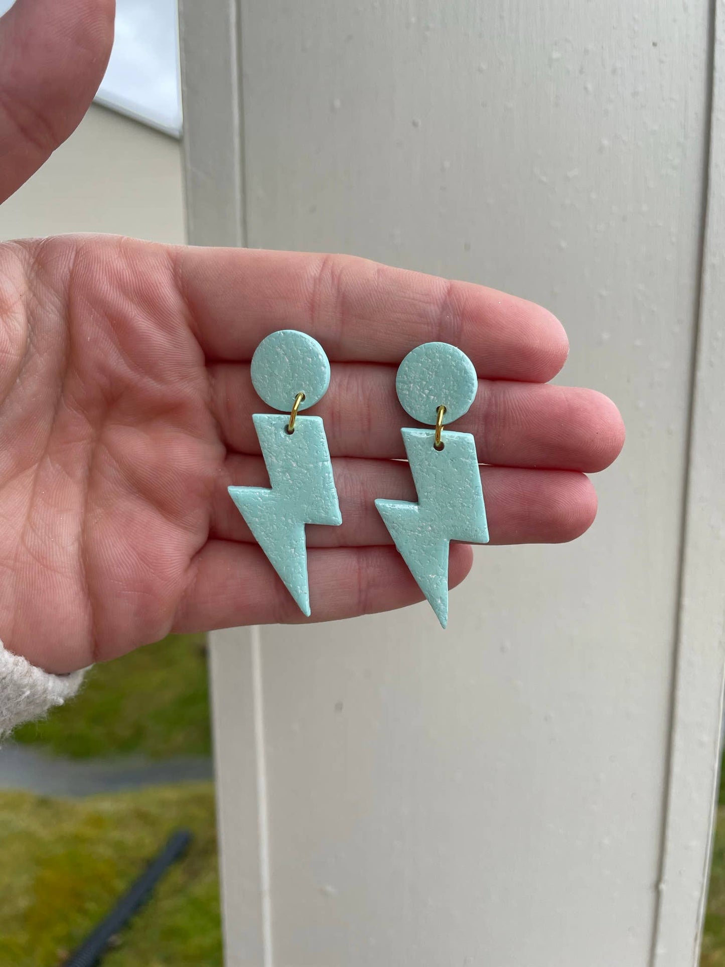 Pearl Blue Lightning Bolt | Dangle Clay Earrings