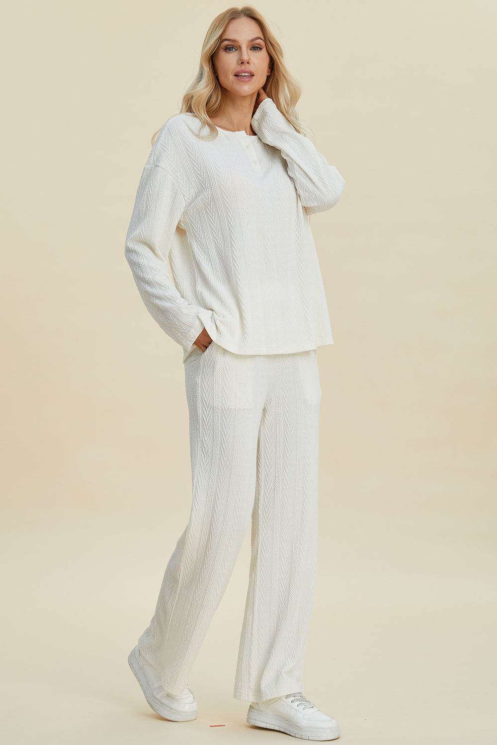 Double Take Cable-Knit Top and Pants Set