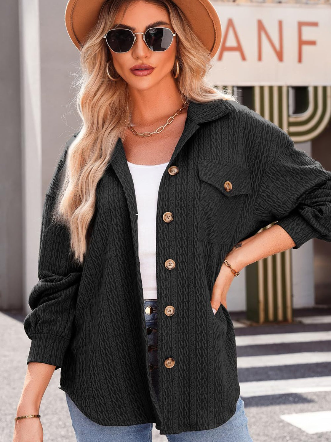 Georgia Textured Button Up Long Sleeve Shacket