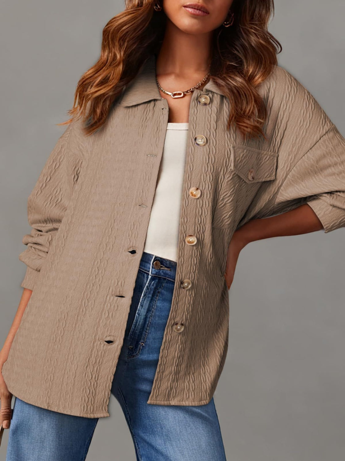 Georgia Textured Button Up Long Sleeve Shacket