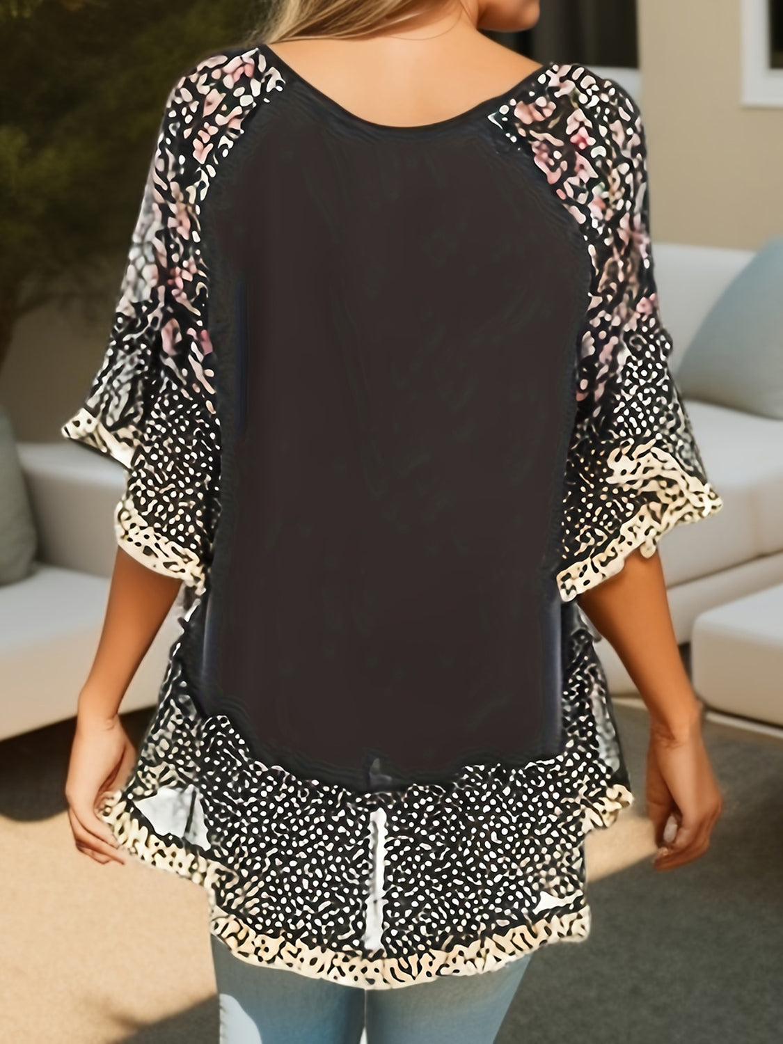 Frill Printed Sleeve Blouse