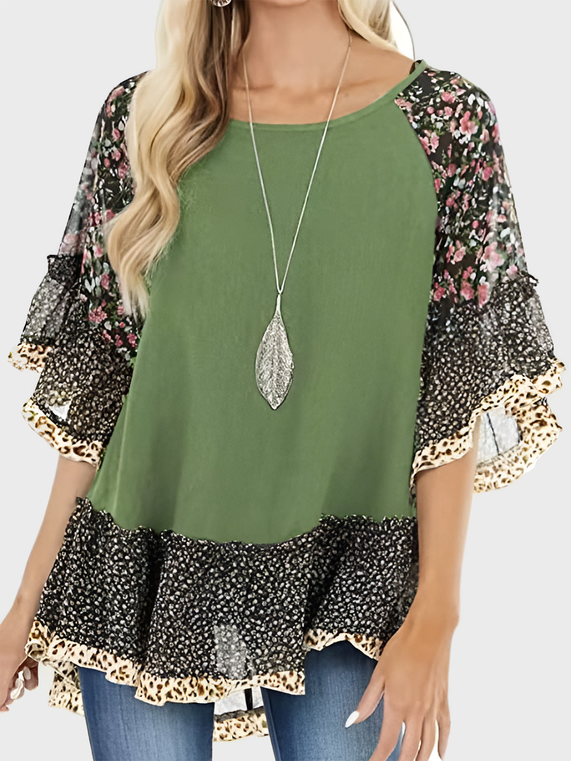 Frill Printed Sleeve Blouse