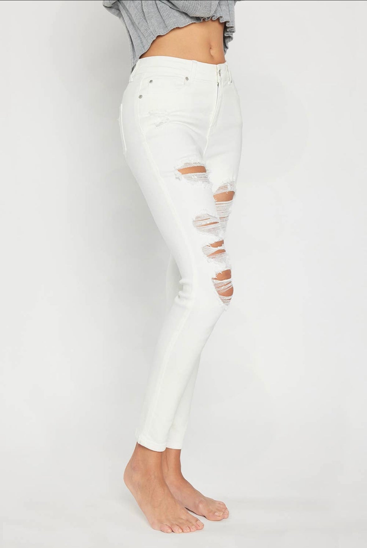 Ella High Rise Heavily Destructed Ankle Skinny