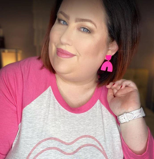Neon Pink Arch Acrylic Earrings