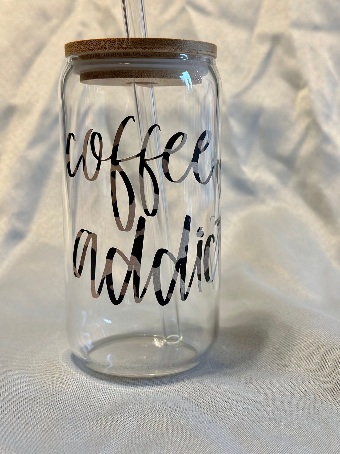 Glass Can Cup with lid & straw